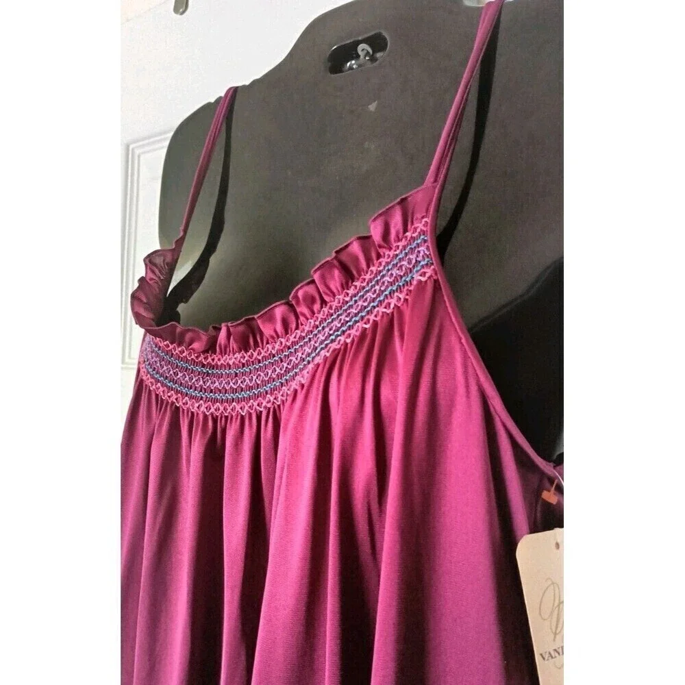 Vintage Vanity Fair Nylon Nightgown Long Deep Purple Sz Medium USA Made Coquette